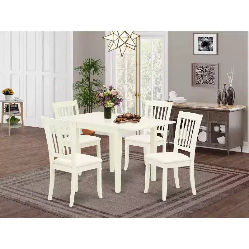 Set sala da pranzo 5 pezzi in legno massello bianco lino – Tavolo quadrato, 4 posti a sedere