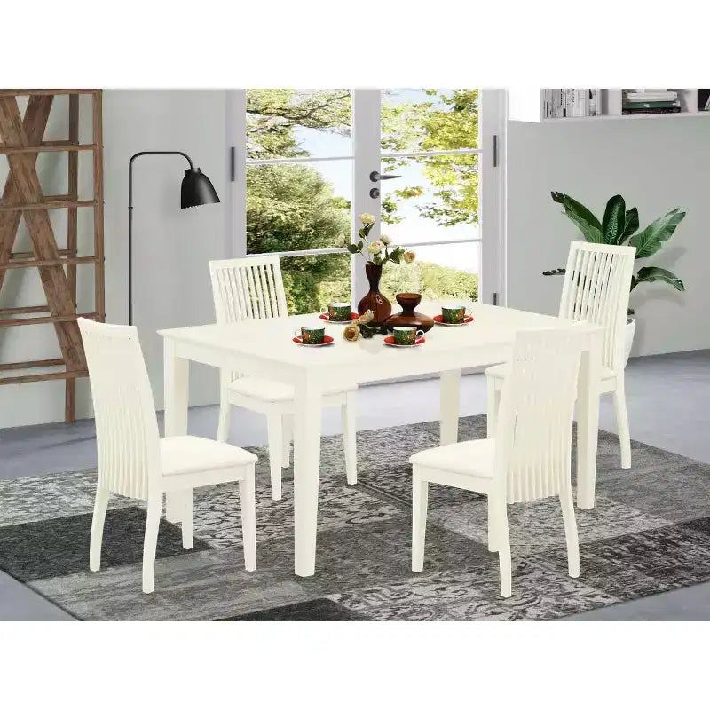 Set da pranzo in legno massello bianco lino 5 pezzi – 4 posti a sedere