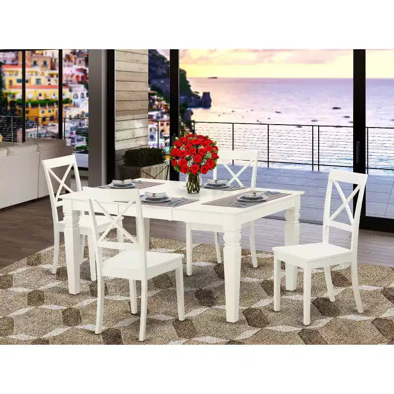 Set da pranzo 5 pezzi bianco lino – tavolo rettangolare 42x60" con prolunga e 4 sedie