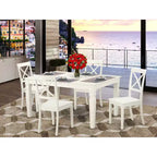 Set da pranzo 5 pezzi bianco lino – tavolo rettangolare 42x60" con prolunga e 4 sedie