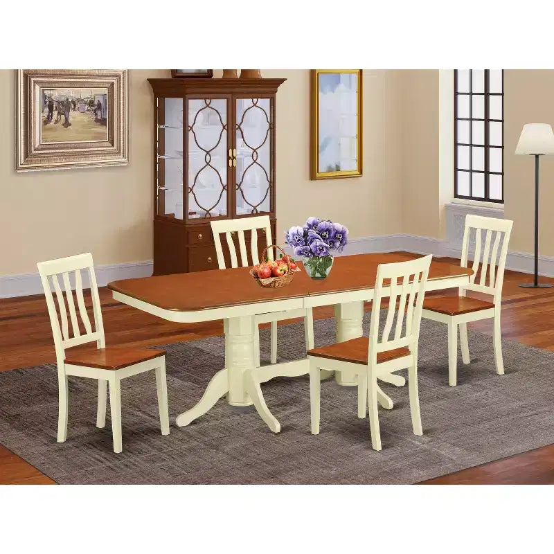 Set da pranzo moderno bohémien stile fattoria in 5 pezzi – Tavolo allungabile e sedie, posti a sedere fino a 8 persone