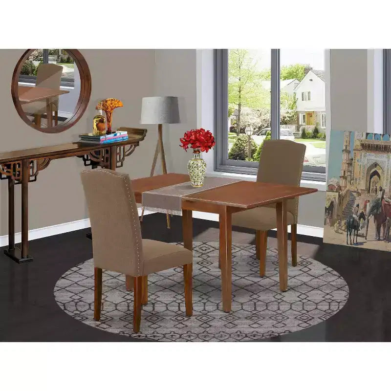 Set da Pranzo Rettangolare Stile Country Francese da 3 Pezzi con Prolunga a Farfalla – Tavolo da 48/60" e 2 Sedie