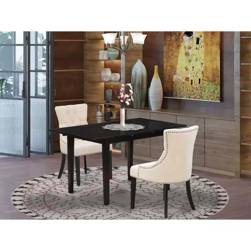 Set da pranzo 3 pezzi rettangolare nero in legno massello con prolunga a farfalla – Allungabile