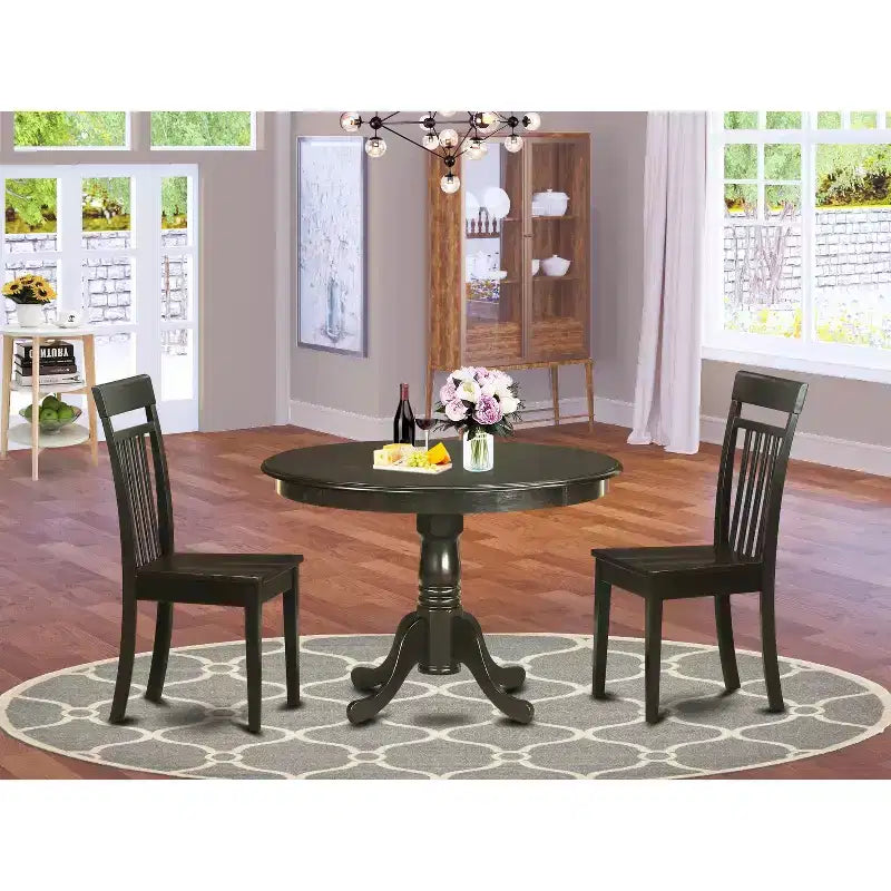 Set da pranzo cappuccino in legno massello rotondo 3 pezzi con 2 sedie – Base a piedistallo