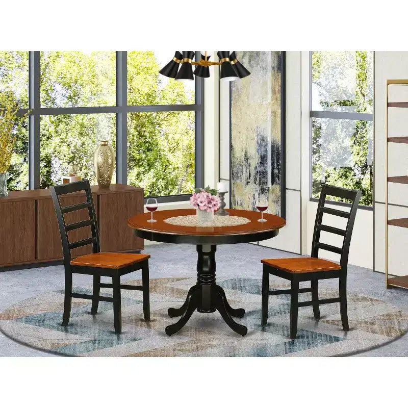 Set da 5 pezzi tavolo da pranzo rotondo e sedie Gothic – Dinette con finitura nera