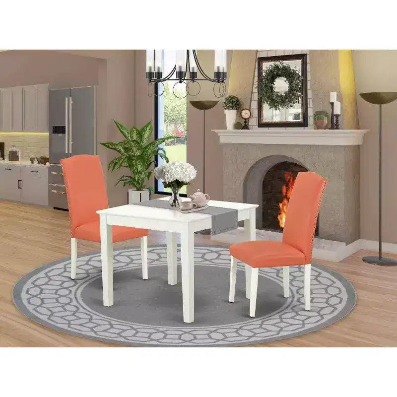 Set Sala da Pranzo Quadrato da 3 Pezzi – Tavolo Rosa Flamingo da 36" e 2 Sedie Parsons in Pelle PU