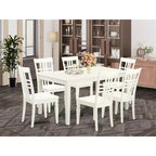 Set da Pranzo di 7 Pezzi in Legno Massello Lino Bianco con 6 Sedie