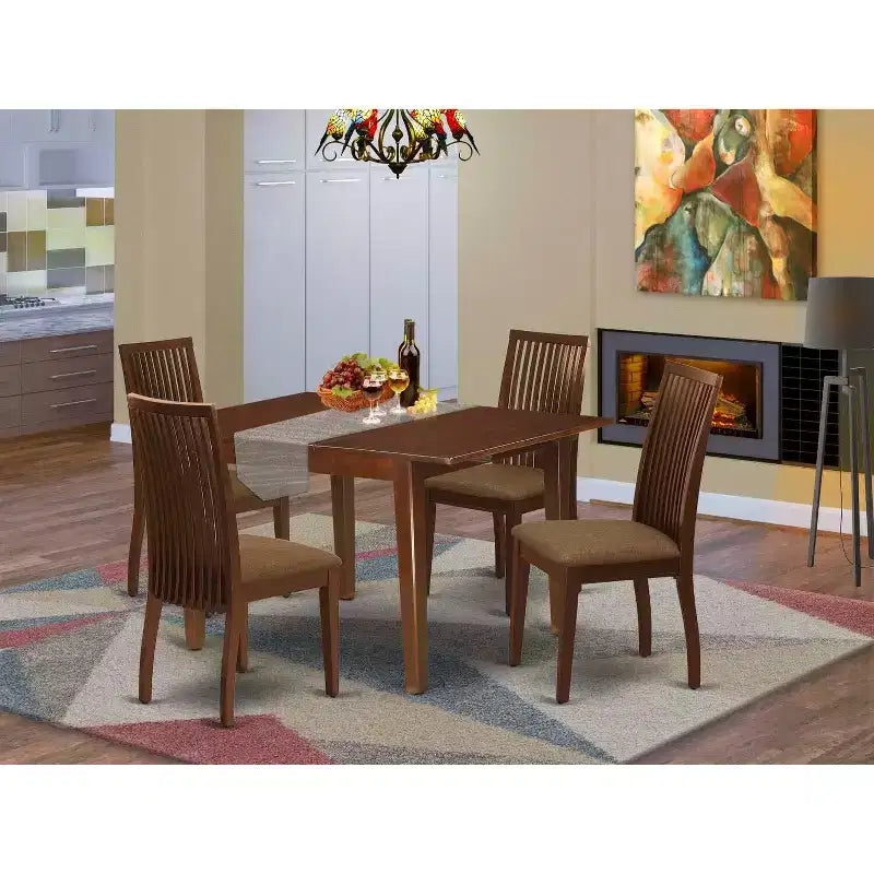 Set da pranzo rettangolare in mogano massello da 5 pezzi – 4 posti a sedere