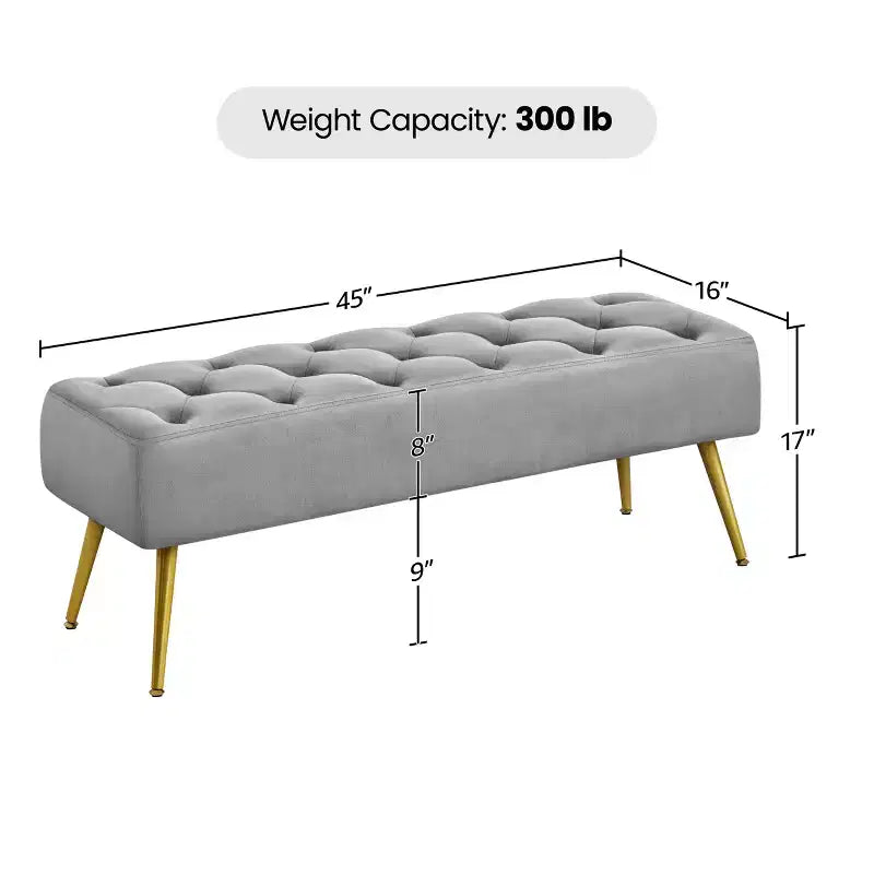 Panca moderna imbottita con pouf, poggiapiedi e bottoni – Larghezza 45", capacità 300 libbre