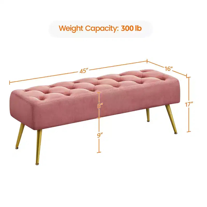 Panca moderna imbottita con pouf, poggiapiedi e bottoni – Larghezza 45", capacità 300 libbre