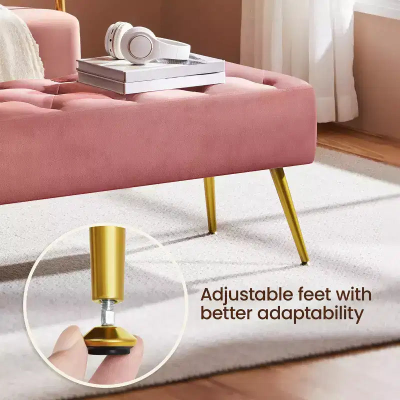 Panca moderna imbottita con pouf, poggiapiedi e bottoni – Larghezza 45", capacità 300 libbre