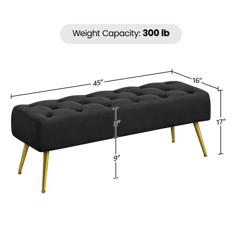 Panca moderna imbottita con pouf, poggiapiedi e bottoni – Larghezza 45", capacità 300 libbre