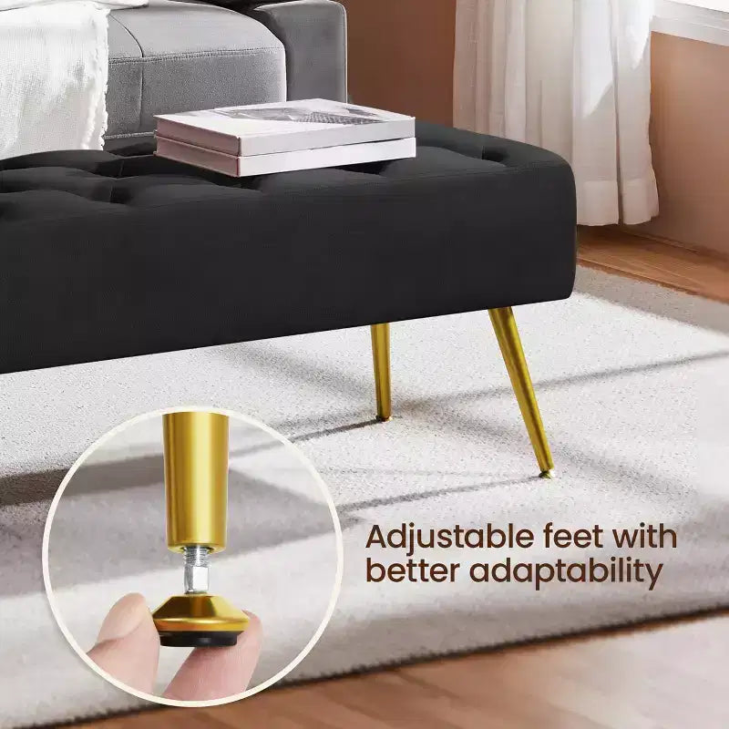 Panca moderna imbottita con pouf, poggiapiedi e bottoni – Larghezza 45", capacità 300 libbre