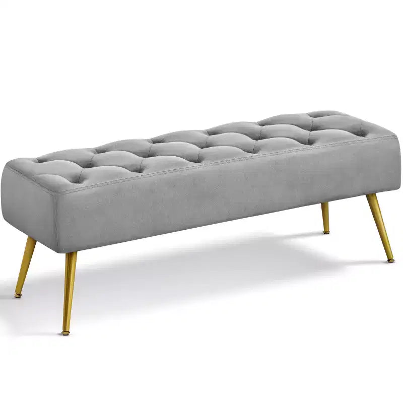 Panca moderna imbottita con pouf, poggiapiedi e bottoni – Larghezza 45", capacità 300 libbre