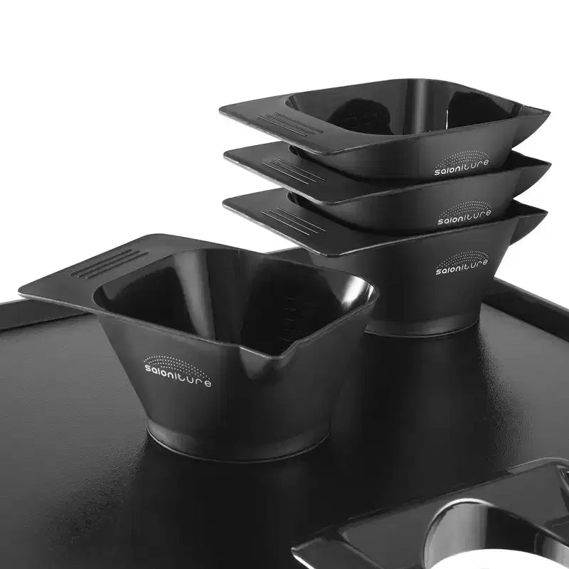 Vassoio Colorazione da Salone con Ruote – Carrello Portatile per Parrucchieri con 4 Ciotole Magnetiche, Nero