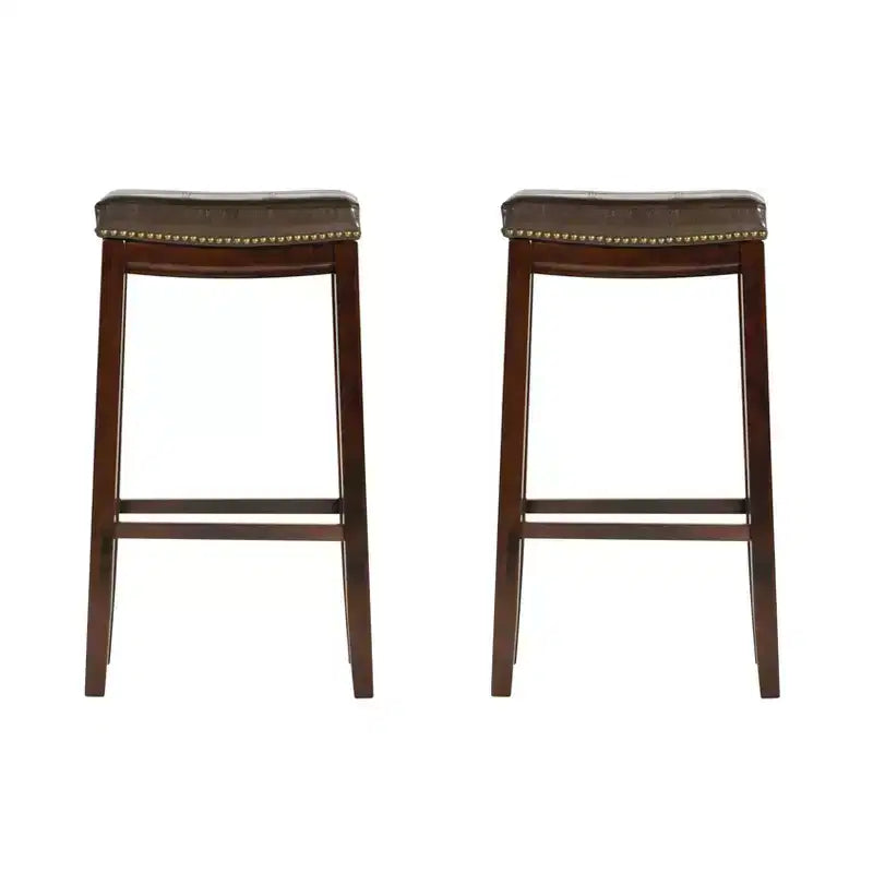 Set di 2 sgabelli da bar senza schienale in similpelle con poggiapiedi – Altezza fissa 81 cm, capacità 125 kg