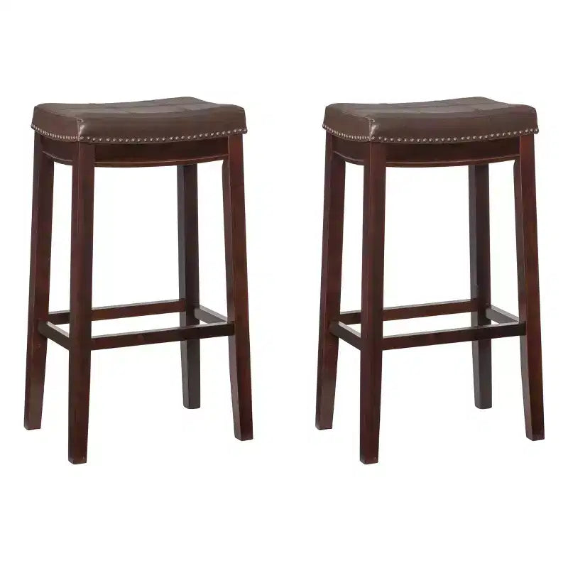 Set di 2 sgabelli da bar senza schienale in similpelle con poggiapiedi – Altezza fissa 81 cm, capacità 125 kg
